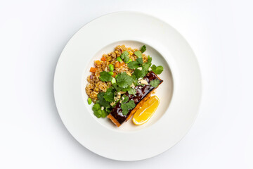 delicious fried fish in a restaurant
