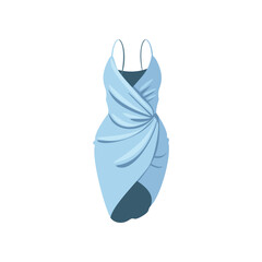 Light blue female mini dress cartoon illustration. Beautiful sleeveless dress for woman. Trendy and stylish women gown isolated on white background. Clothes, fashion concept.