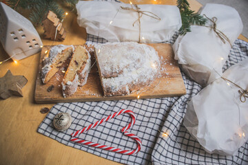 Christmas stollen cut into pieces