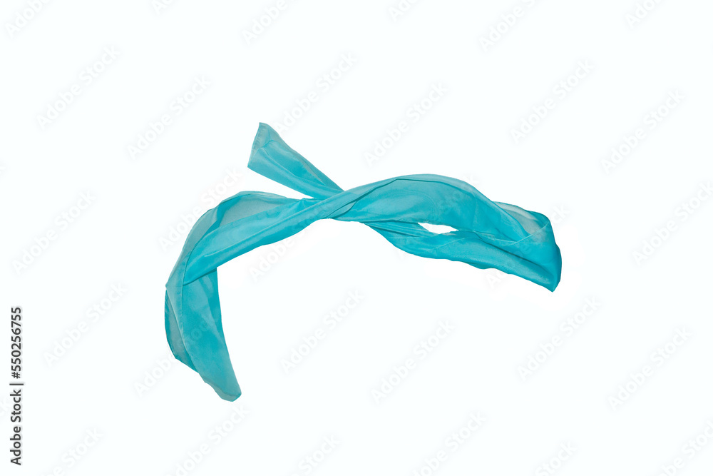 Sticker wavy blue silk scarf isolated on white background