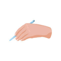 Hand holding ballpoint pen vector illustration. Hand of painter writing isolated on white background. Art, education, stationery, creativity concept