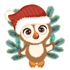 Illustration of a penguin wearing a santa hat