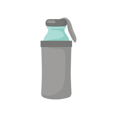 Reusable water bottle with grey cover vector illustration. Eco-friendly container for drink for lunch at school or office on white background. Lunch break, beverage, accessories concept