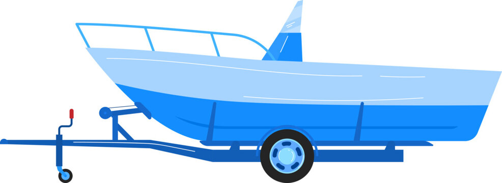 Boat at vehicle transport, vector illustration. Flat transportation at road icon, isolated on white. Travel to summer beach activity