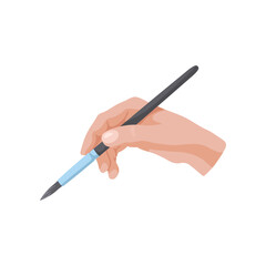 Hand holding paintbrush vector illustration. Hand of artist painting isolated on white background. Art, education, stationery, creativity concept