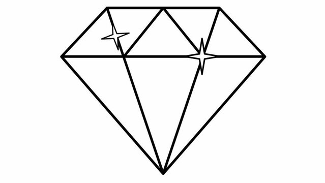 Animation of drawing a black diamond symbol. Icon of jewel. Concept of quality, ideal. Linear vector illustration isolated on a white background.