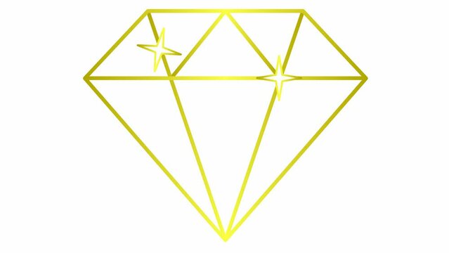Animation of drawing a golden diamond symbol. Icon of jewel. Concept of quality, ideal. Linear vector illustration isolated on a white background.