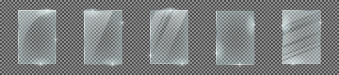 Set of glass plates isolated on a transparent background