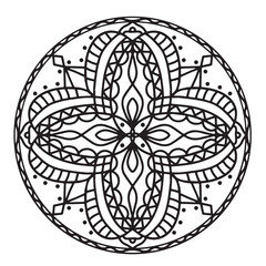 Circular mandala black and white pattern, decorated with Bohemian cool mandala art, henna flowers, Mehndi rite and monochrome symmetric. Coloring book page mandal, Anti-stress therapy.  
