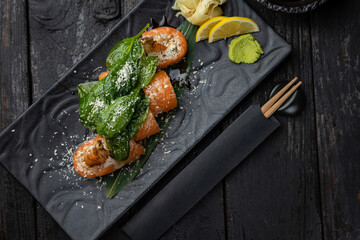 delicious rolls in a Japanese restaurant
