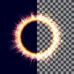 Strange portal ring energy beam. Sparks effect circle isolated. Magic ring flame on background