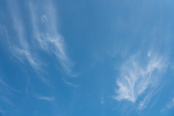 Fototapeta na wymiar Whispy white clouds against blue sky in daylight