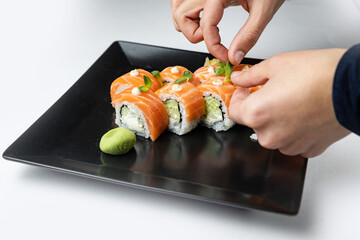 delicious rolls in a Japanese restaurant
