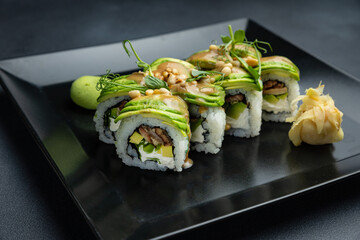 delicious rolls in a Japanese restaurant
