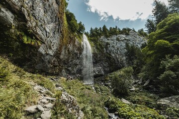Scenic view of the Cascade of Guery in the Mont Dore Mountains, Auvergne, France