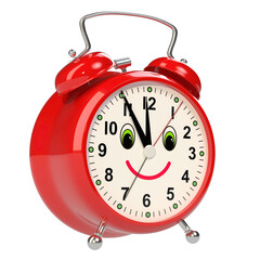 Funny alarm clock on white background. 3D rendering