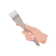 Hand holding brush vector illustration. Hands of painter isolated on white background. Art, education, stationery, creativity concept