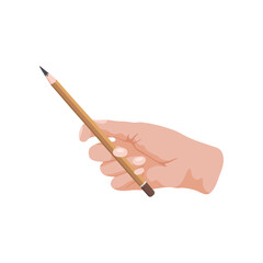 Hand holding pencil vector illustration. Hand of painter writing or painting isolated on white background. Art, education, stationery, creativity concept