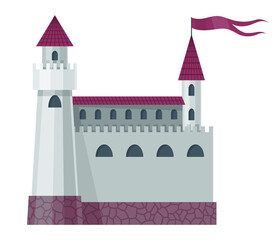 Fototapeta premium Medieval kingdom castle or royal fortress. Fairy-tale buildind of middle ages historic period. building exterior design