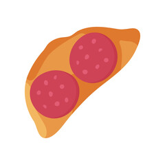 Salami on slice of bread vector illustration. Cartoon drawing of meat sandwich for lunch at school or office on white background. Lunch break, food, diet concept