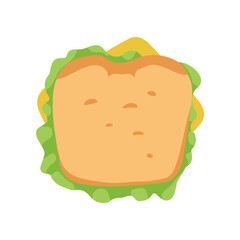 Sandwich with cheese and lettuce vector illustration. Cartoon drawing of fast food meal for lunch at school or office on white background. Lunch break, food, diet concept