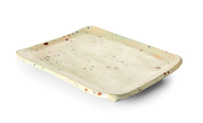 Stylish ceramic dish on white background