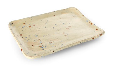 Stylish ceramic dish on white background