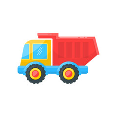 Toy truck isolated on white. Kids toys cartoon illustration. Outdoor activity, recreation, entertainment, development concept