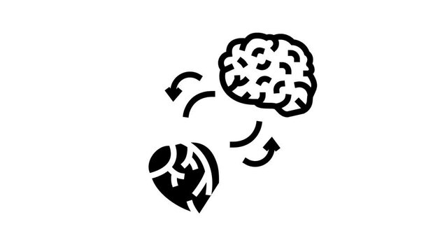 baroreflex heart and brain line icon animation
