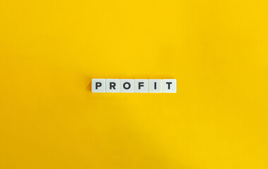 Profit Word and Banner. Letter Tiles on Yellow Background. Minimal Aesthetics.