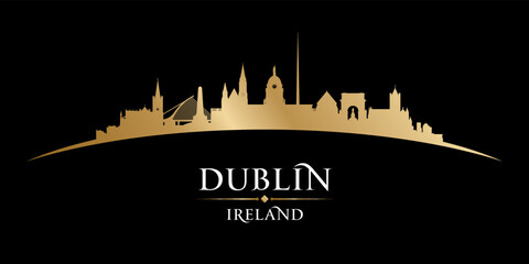 Naklejka premium Dublin Ireland city silhouette black background