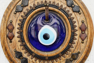 Turkish blue eye. Traditional Turkish national decoration and amulet for good luck and protection. Blue glass eye is used in interior decorations.