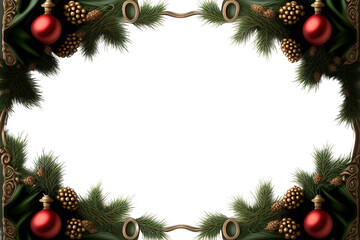 Christmas frame with christmas tree branches and balls