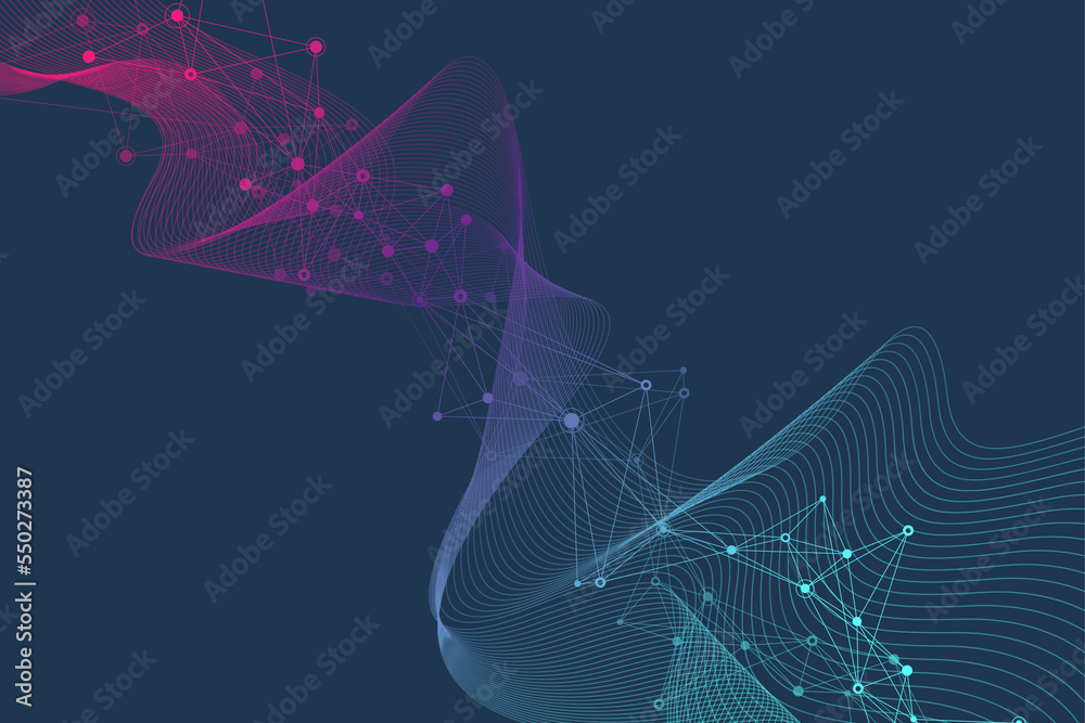 Poster expansion of life. colorful explosion background with connected line and dots, wave flow. visualizat