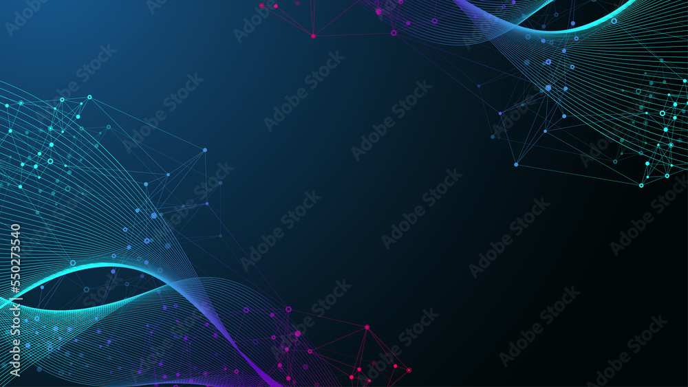 Fototapete Technology abstract background with connected line and dots. Big data visualization. Artificial Intelligence and Machine Learning Concept Background. Analytical networks illustration