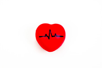 Red heartbeat in heart shape, health concern, healthy lifestyle, health, medicine, people and cardiology concept - with cardiogram on white background, alive, life concept