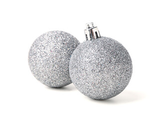 Silver Christmas balls on white background