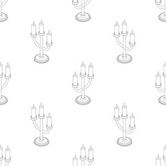 Large isometric line candlesticks seamless pattern. Isometric broken old golden candlestick. Vector illustration in cartoon style. Rare furniture in 3d.