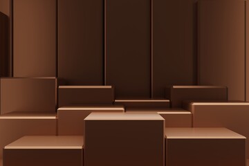 Cube base 3D metalic realistic empty display podium for product placement scene presentation background