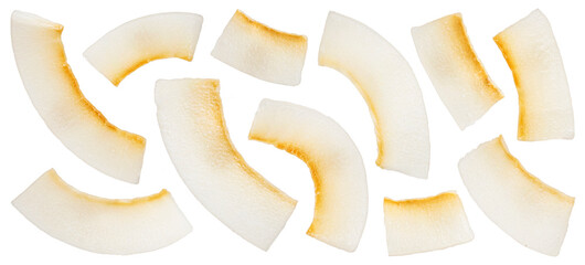 Dry coconut flakes isolated on white background