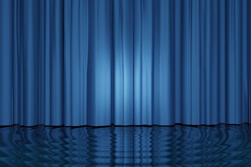 Realistic curtain on water background 3D empty display podium for product placement scene presentation background