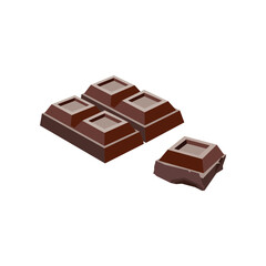 Piece of dark chocolate cartoon illustration. Sweet chocolate dessert for gift or lunch isolated on white background. Restaurant, nutrition concept.
