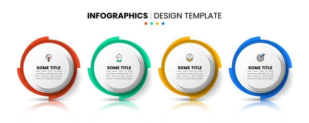 Infographic template. 4 gears in a row with text and icons