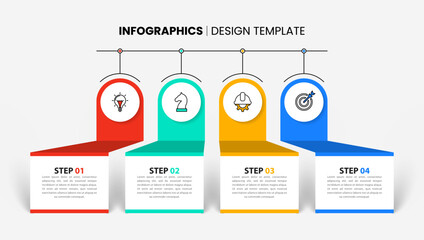 Infographic template. 4 boxes with text and icons in a circle