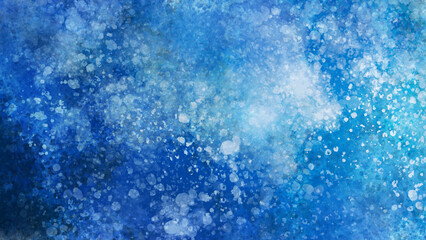 飛沫のある青のラフなペイント背景、抽象画