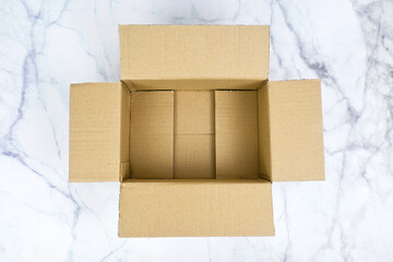 Realistic cardboard box set, opened top view on white background, business and industrial concept ,...