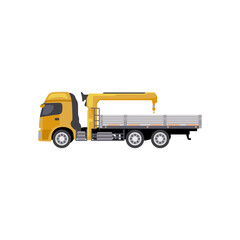 Cargo truck with crane flat vector illustration. Drawing or design of cargo vehicle for infographic isolated on white background. Transport, transportation, delivery concept.