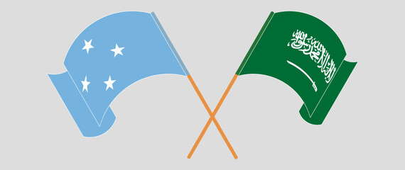 Crossed and waving flags of Micronesia and Saudi Arabia