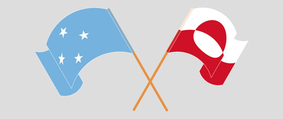 Fototapeta na wymiar Crossed and waving flags of Micronesia and Greenland