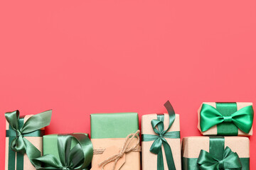 Beautiful Christmas gifts on red background